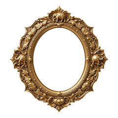Vintage ornate golden frame with intricate baroque style detailing isolated on transparent background