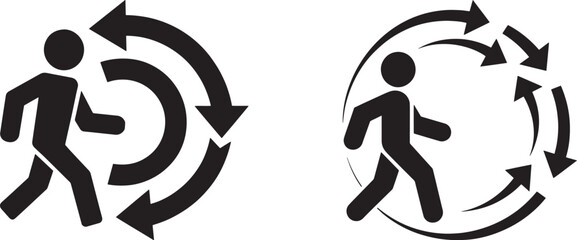 Vector Illustration of a Person Walking in a Circular Path with Arrows