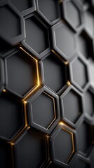 Abstract Seamless Black Hexagon Pattern with Gold Accents