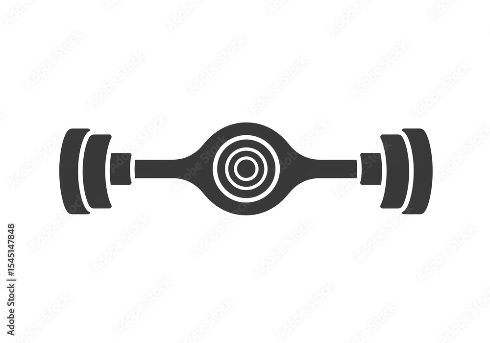 Poster a dark gray car axle with concentric circles in the middle on a white background in a flat design