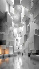 Abstract White Cube Architecture Digital Art