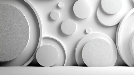 Abstract White Geometric Composition with Luminous Circles