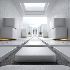 Abstract White Geometric Corridor 3D Render