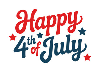 Happy 4th of July Red and Blue Script Lettering with Stars
