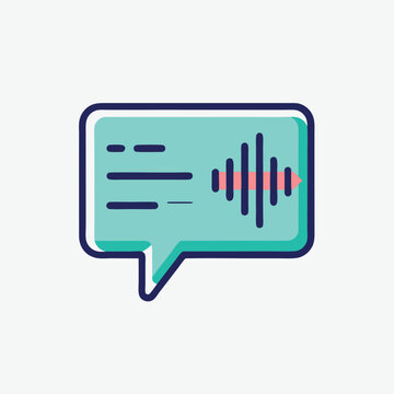 Teal Blue Speech Bubble Comment Box with Integrated Pink Audio Waveform Icon Line Art Style Editable Vector Graphic