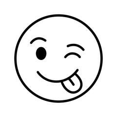Fototapeta premium Winking face emoji with tongue out line art