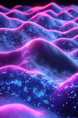 Abstract Low Poly Data Wave Simulation in Neon Blue and Pink