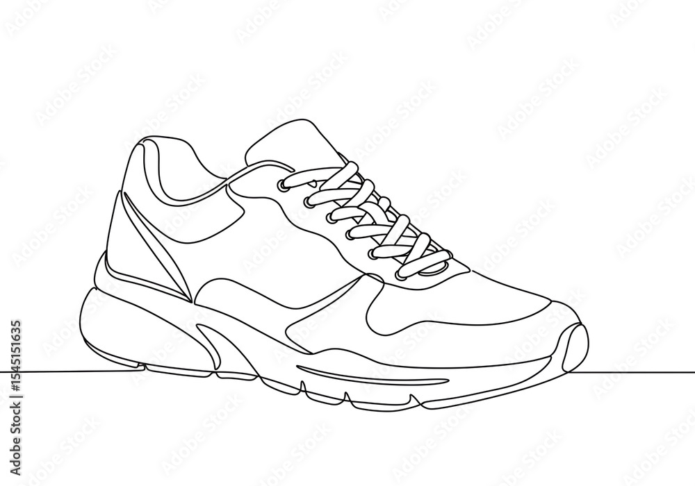 Poster continuous line drawing of a sneaker showcasing its design and form on a white background art