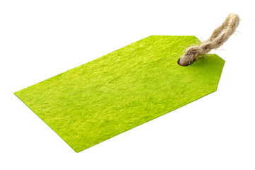 Close up of a blank lime green gift tag with a jute string.
