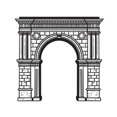 Fototapeta premium Classic archway design featuring roman architectural elements in vintage art silhouette