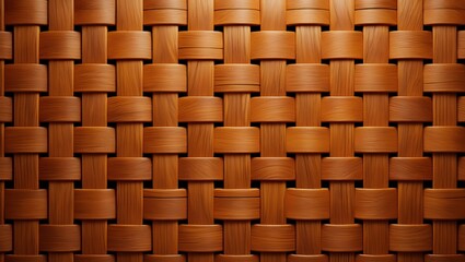 Interwoven brown wood texture background, seamless pattern, natural material, geometric design, craft, rustic style, wooden lattice, close-up view, detailed surface,