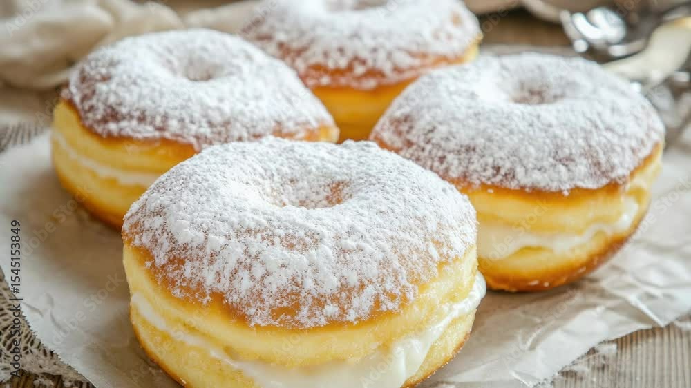 Aufkleber A selection of doughnuts arranged on a table, perfect for a bakery display or cafe scene