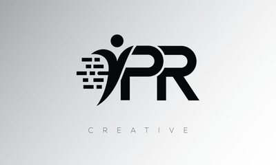PR Creative Digital Monogram Logo – Futuristic Letter mark Design Featuring Human Shape, Pixel Motion & Minimal Tech Style for Innovative Branding Identity