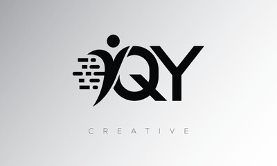 QY Creative Digital Monogram Logo – Futuristic Letter mark Design Featuring Human Shape, Pixel Motion & Minimal Tech Style for Innovative Branding Identity