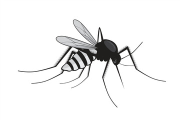 Vector illustration of a black-striped mosquito resting with legs stretched out.