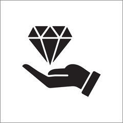 A hand receiving a diamond icon. Success and achievement icon. Icon symbol of win, victory, achievement, reward, prize. Vector illustration