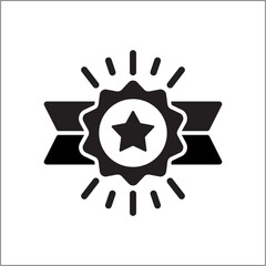 Reward emblem with ribbon icon. Achievement medal icon. Icon symbol of win, victory, award, prize, level. Vector illustration.