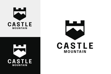 Castle with mountain logo design template vector illustration
