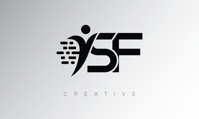 SF Creative Digital Monogram Logo – Futuristic Letter mark Design Featuring Human Shape, Pixel Motion & Minimal Tech Style for Innovative Branding Identity