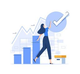 People invest money. Woman managing financial chart. Concept of ROI, return on investment, financial solutions