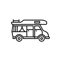Camper Van Icon, Black and White RV Illustration, Line Art Travel Vehicle