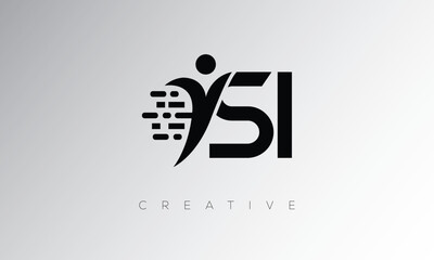 SI Creative Digital Monogram Logo – Futuristic Letter mark Design Featuring Human Shape, Pixel Motion & Minimal Tech Style for Innovative Branding Identity