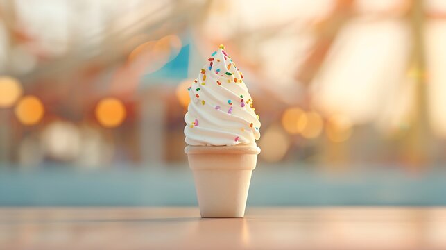 Delicious and Refreshing Ice Cream Cone with Sprinkles in Summer