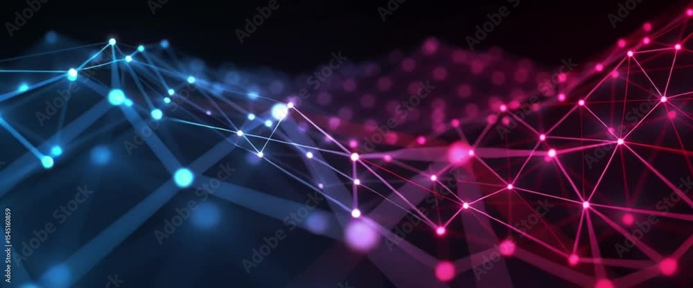 Poster a digital artificial intelligence network with glowing blue and pink nodes. the background of concep