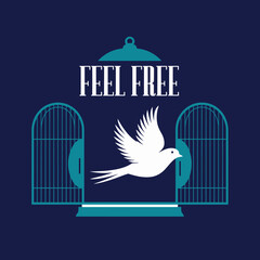 White Dove Freedom Bird Open Cage Teal Graphic Design Inspirational Freedom Hope Peace Symbolism Vector Illustration Elegant Minimalist Style Blue Background Simple Design Artistic Image Freedom       © Ultimate