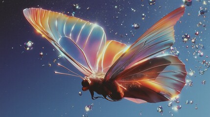 surreal butterfly with gradient wings flying through detailed cosmic universe