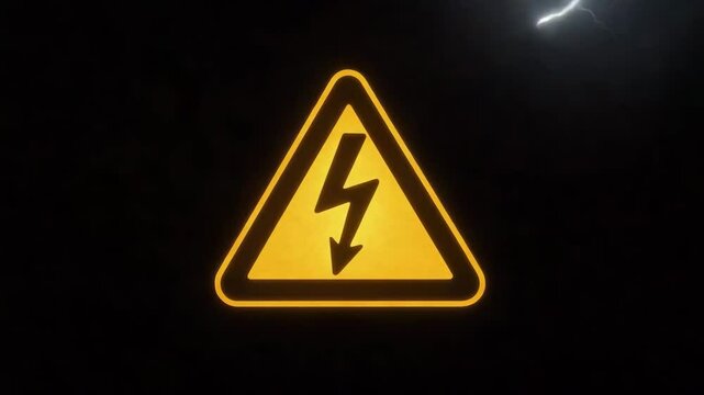 A striking warning sign featuring a lightning bolt in a triangular shape, representing electricity danger