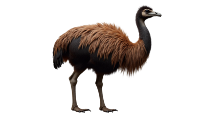 Moa, a giant flightless bird, showcasing dense shaggy brown feathers in its natural habitat during daylight hours