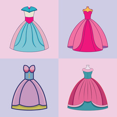 Ball Gown Flat Illustration in Simple Minimalist Style