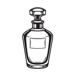 Elegant vintage art silhouette of a decorative decanter for spirits or perfume in monochrome