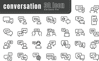 Conversation Icons Set, Communication and Chat Line Icons for Messaging and Social Interaction