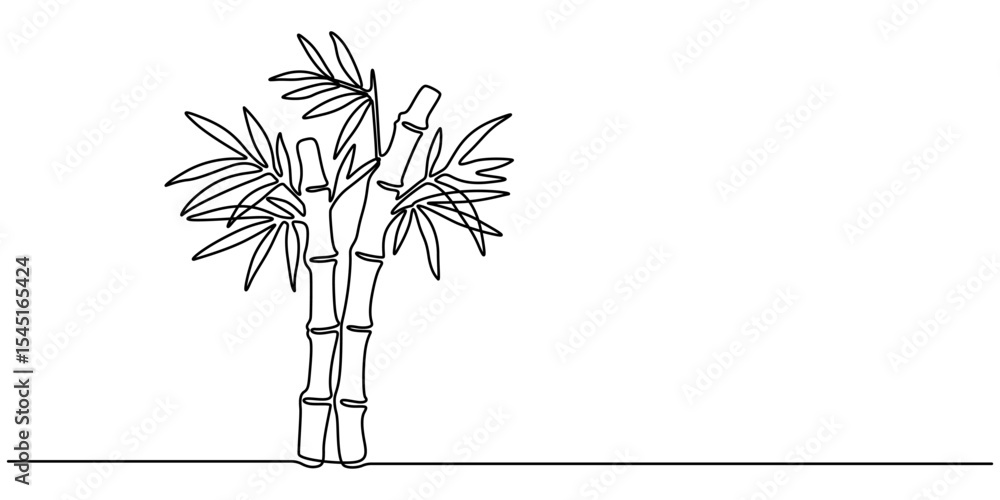 Poster continuous line drawing of bamboo trees, continuous one line art of a bamboo tree. vector illustrati