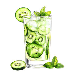 Refreshing Kiwi Mojito with Mint and Ice in a Glass