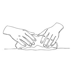 Obraz premium Vector line art of two hands kneading soft clay on a flat surface, illustrated in minimal continuous line style for pottery or sculpting themes