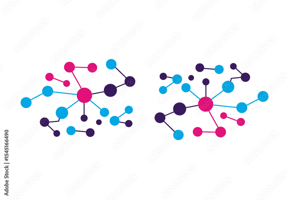 Poster abstract graphic representations of interconnected nodes, depicting networks and connections.