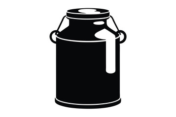 Black Silhouette Image of Vintage Milk Can with Handle and Lid Detail