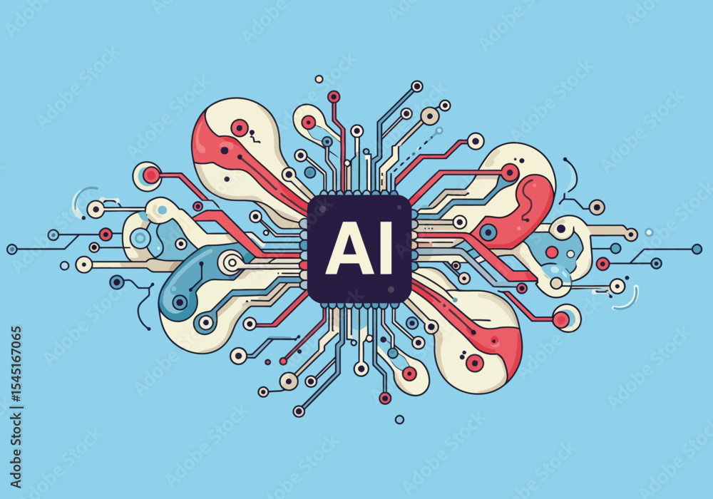 Poster artistic illustration of a central processing unit with the letters 