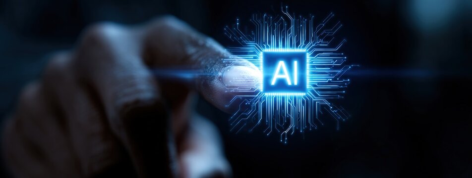 Artificial intelligence (AI) with machine deep learning and data mining and another modern computer technologies UI by hand touching CPU icon. High quality