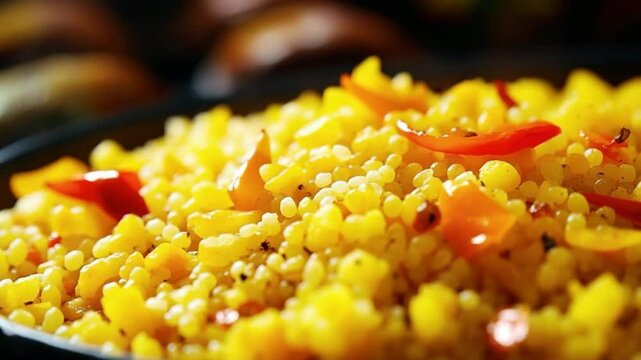 Traditional Brazilian breakfast: couscous kuskus porridge with vegetables