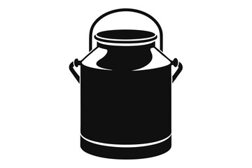 Black and White Milk Can Illustration with Handle and Rounded Bottom Edge Shape