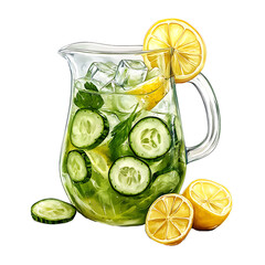 Refreshing Cucumber Lemonade with Ice and Mint in a Glass Pitcher