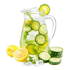 Refreshing Cucumber and Lemon Infused Water in a Glass Pitcher