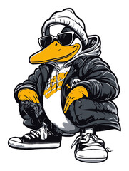 Cool Cartoon Penguin in Streetwear with Sunglasses and Stylish Attire