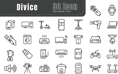 Modern Device Icons Set, Tech and Electronics Line Icons for Gadgets and Smart Devices