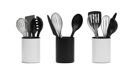 Kitchen Utensils in Containers Spatula Whisk Spoon