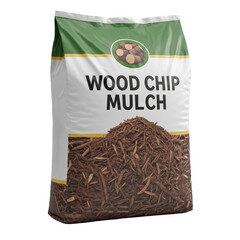 Wood chip mulch bag isolated on transparent background for gardening  